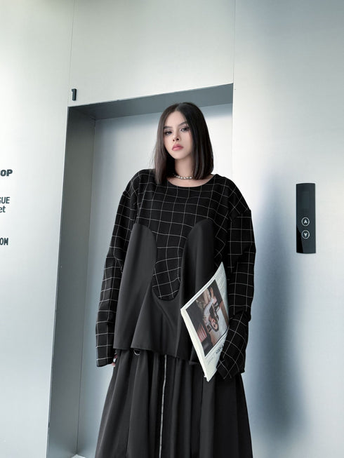 Grid Layered Contrast Top